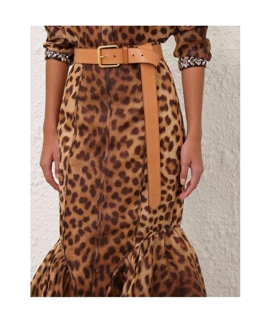 Zimmermann Brown Crushed Spliced Pencil Skirt