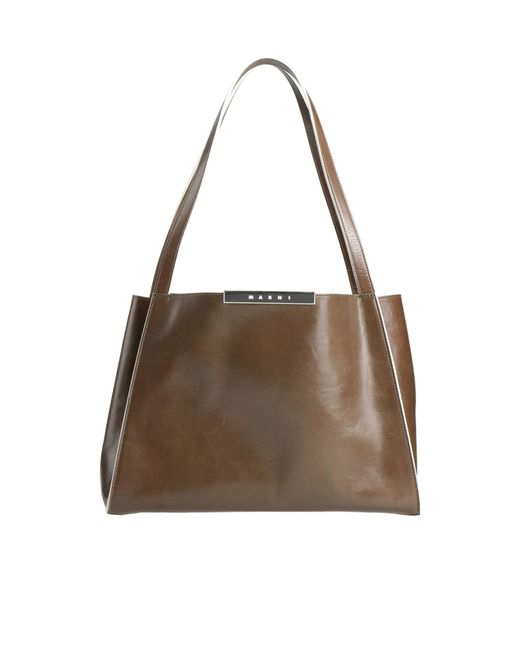 Marni Brown Large Leather Tote Bag