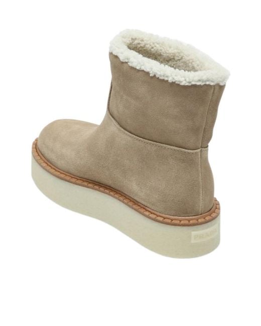 Prada Natural Triangle-Logo Slip-On Boots