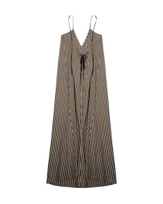 Alysi Brown Striped V-Neck Slip Dress