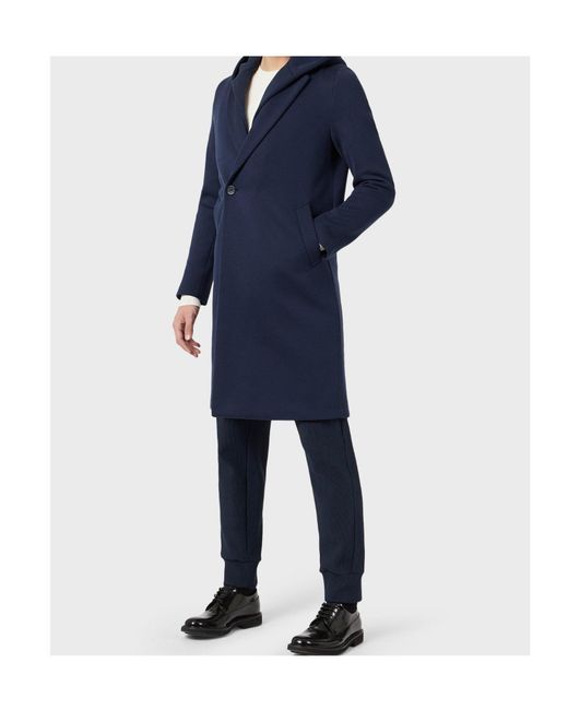 Emporio Armani Blue Hooded Trench Coat for men