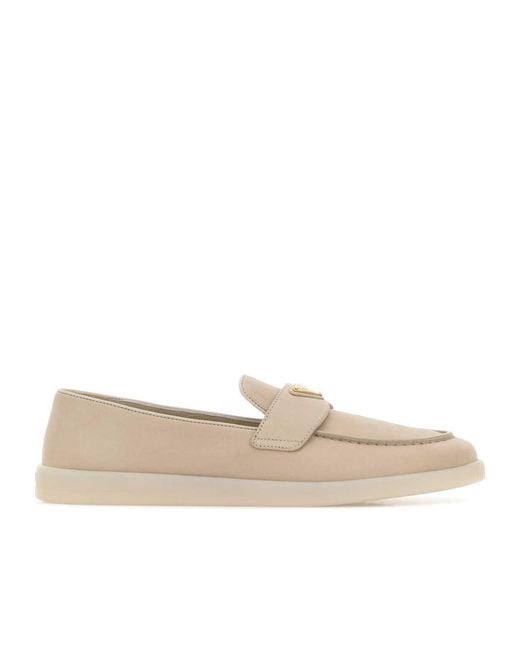 Prada Natural Triangle-Logo Loafers