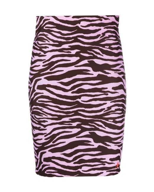 The Attico Red Zebra-Print Pencil Midi Skirt