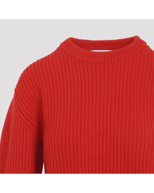 Jil Sander Red Ribbed Crew-Neck Knitted Sweater