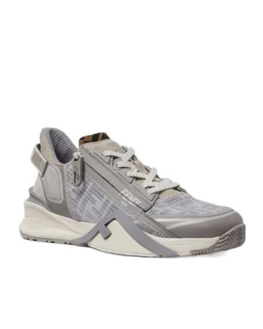 Fendi Gray Flow Lace-Up Trainers for men