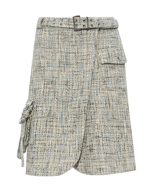 Ganni Gray Belted Mini Tweed Skirt