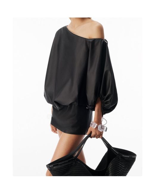 Alexander Wang Black Zip-Neckline Balloon-Sleeve Mini Dress