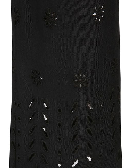 True Royal Black Hollowed-Out Pattern Casual Pants