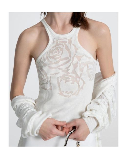 Ermanno Scervino White Cotton Blend Knit Top With Devorè Rose