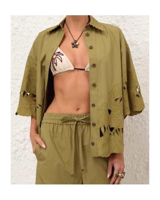 Zimmermann Green Mahon Embroidered Shirt