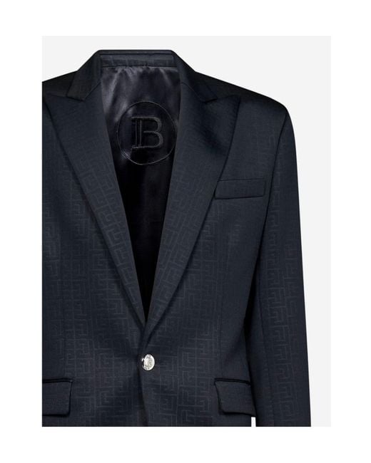 Balmain Blue Monogram Jacquard Blazer for men