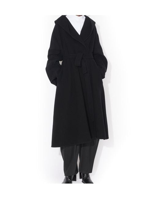 Alaïa Black Virgin Wool Hooded Wrap Coat