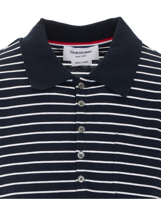 Thom Browne Blue 4-Bar Striped Polo Shirt for men