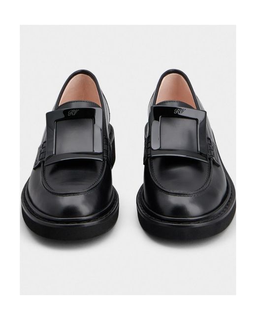 Roger Vivier Black Viv' Rangers Metal Buckle Loafers