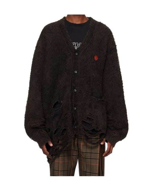 Doublet Distressed-Effect Knitted Cardigan in Black for Men | Lyst
