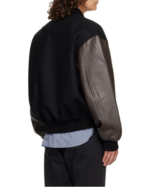 Studio Nicholson Black Long-Sleeved Baseball Jacket for men