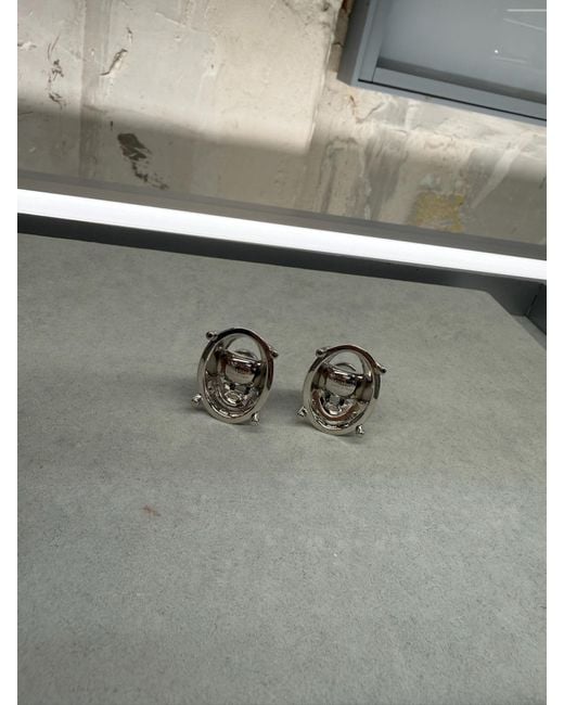 Balenciaga Gray Frame-Style Oval Earrings