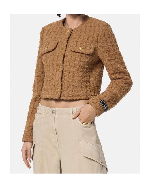Versace Brown Heritage Button-Up Tweed Jacket