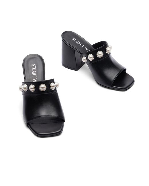 Stuart Weitzman Black Square-Headed High-Heeled Slippers
