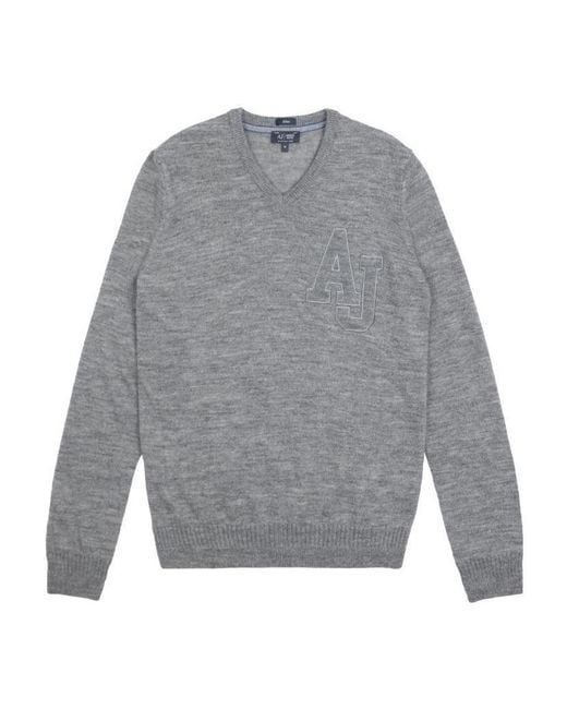 Armani Jeans Gray V-Neck Logo Pullover for men