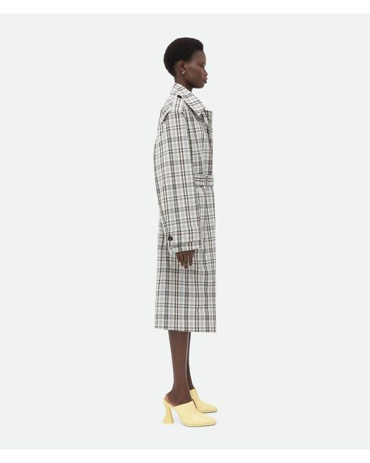 Bottega Veneta Gray Checked Cotton Trench Coat