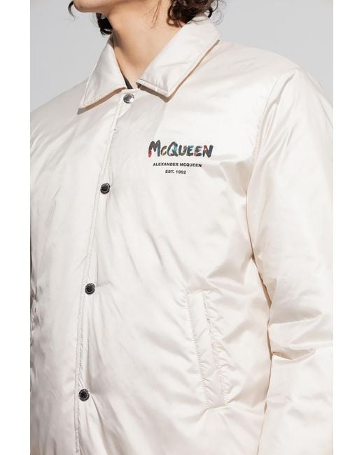McQueen White Logo Printed Bomber Jacket for men