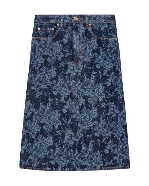 Ganni Blue Lazer Denim Midi Skirt