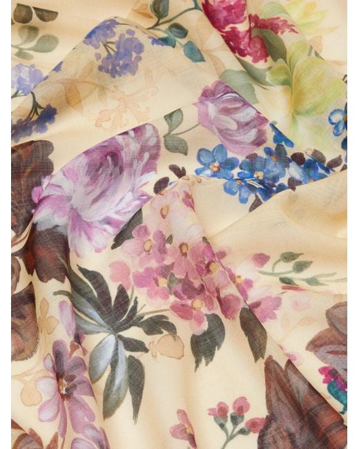 Max Mara Natural Floral-Print Frayed Scarf