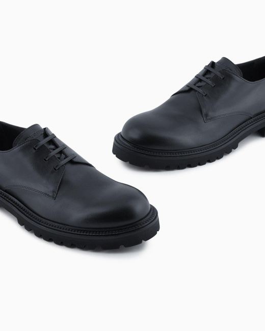 Giorgio Armani Black Logo Embossed Lace-Up Shoes for men