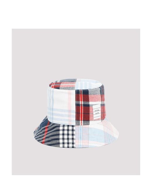Thom Browne White Quartered Checkered Bucket Hat for men