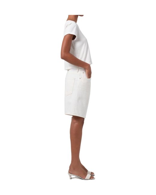 Agolde White Frayed Hem Denim Shorts