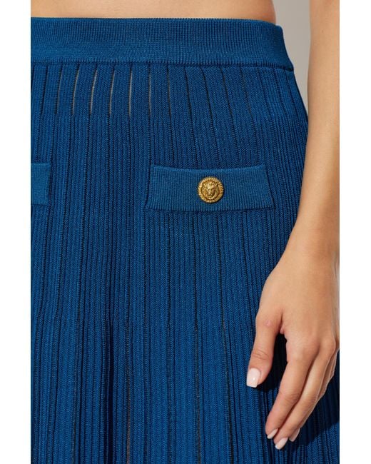 Balmain Blue Elastic Waist Midi Skirt