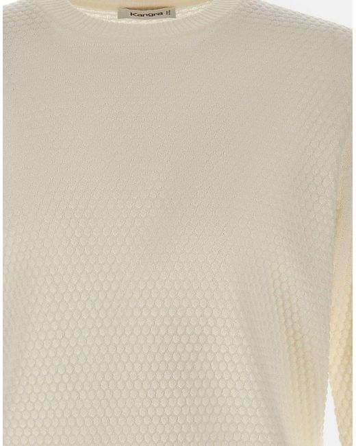 Kangra Cashmere White Kangra Textured Crew Neck Knitted Sweater for men
