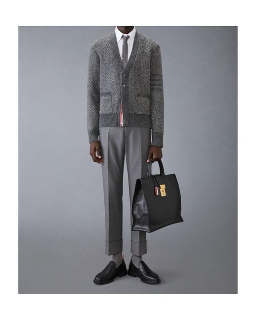 Thom Browne Gray V-Neck Chunky-Knit Cardigan for men