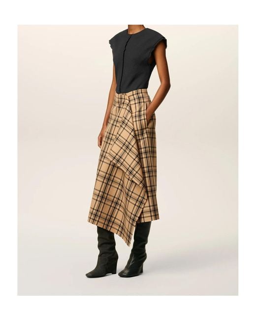 AMI Natural Check Wrap Skirt