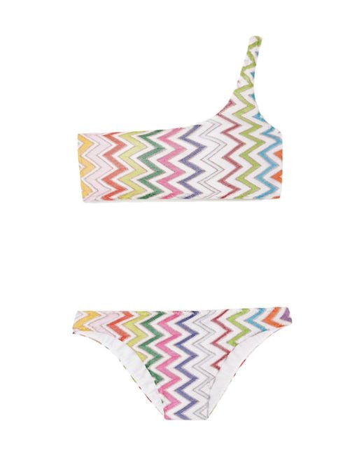 Missoni White One-Shoulder Striped Metallic Crochet-Knit Bikini