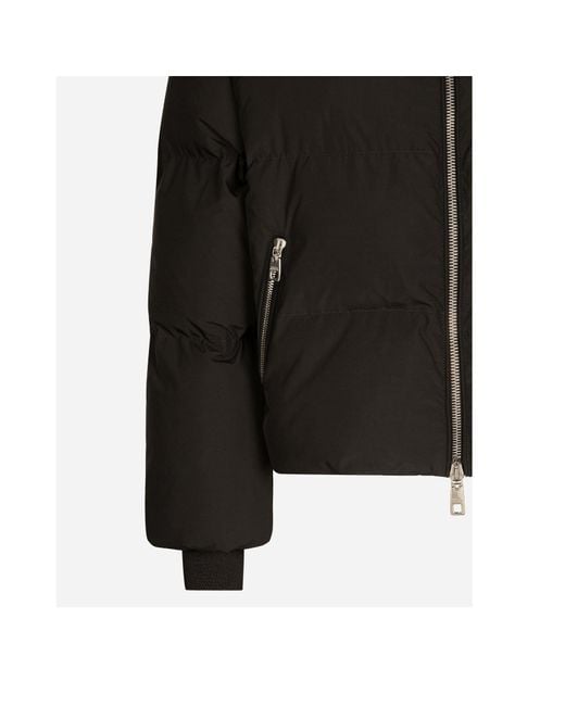 Dolce & Gabbana Black Short Nylon Down Jacket With Branded Tag