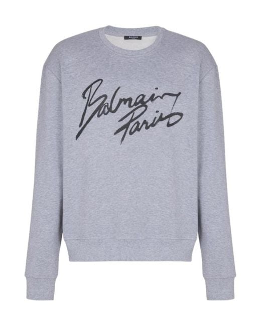 Balmain Gray Crew Neck Printed Sweatshirt for men