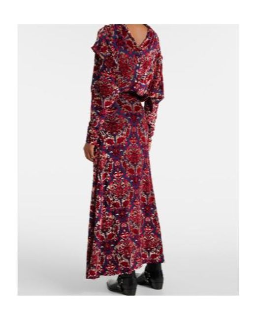 Rabanne Red Draped Jacquard Maxi Dress