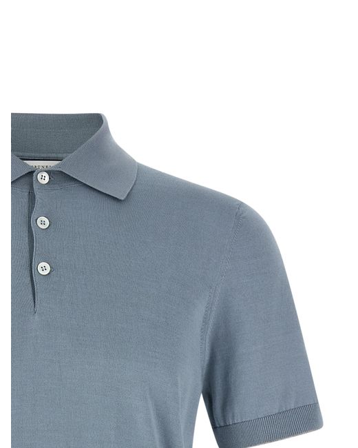 Brunello Cucinelli Blue Short-Sleeved Polo Shirt for men