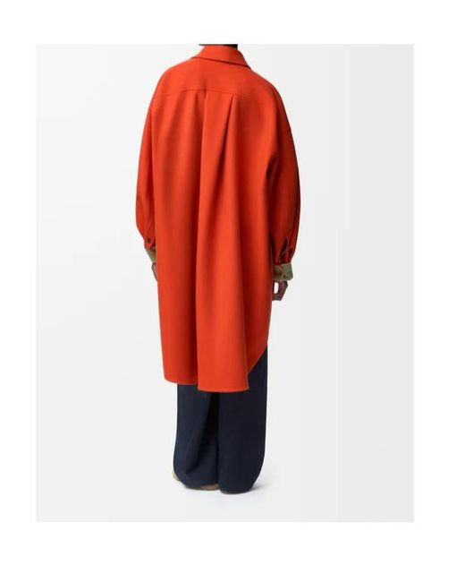 Loewe Orange Leather-Patch Button-Down Coat