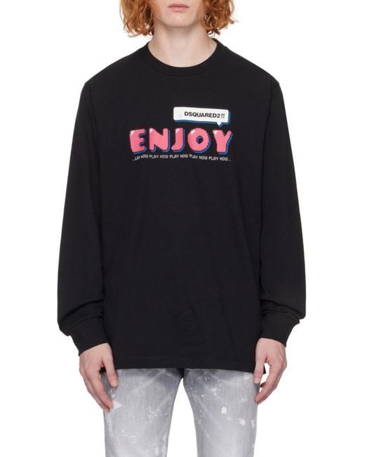 DSquared² Black 'Enjoy' Skater Long-Sleeved T-Shirt for men