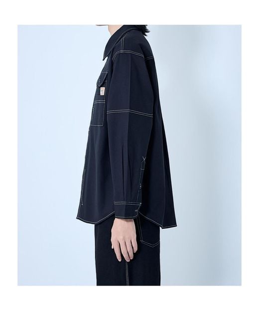 STORY mfg. Blue Logo-Patch Shirt for men
