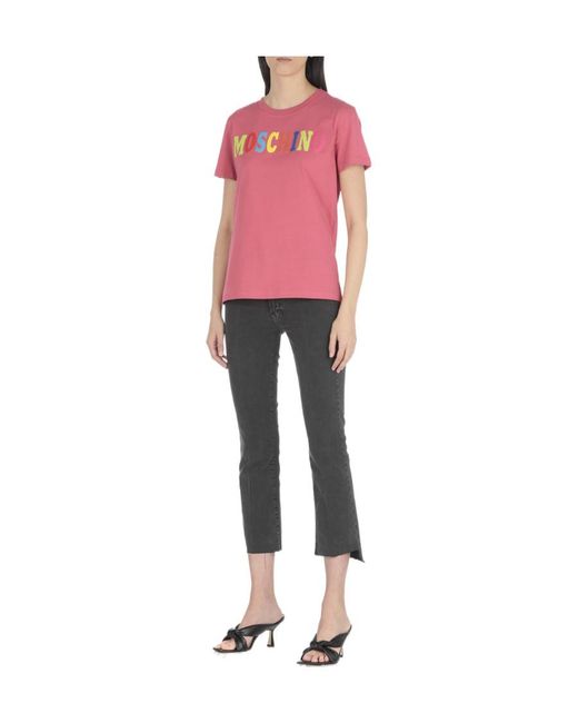 Moschino Pink Logo-Print Organic-Cotton T-Shirt