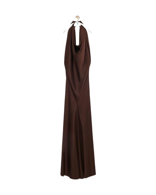 Loewe Brown Long Scarf Open-Back Halterneck Satin Dress