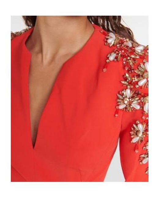 Jenny Packham Red V-Neck Crepe Dress