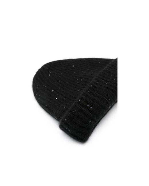 Fabiana Filippi Black Sequin Embellished Ribbed-Knit Beanie
