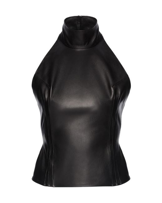 Magda Butrym Black Halterneck Leather Blouse
