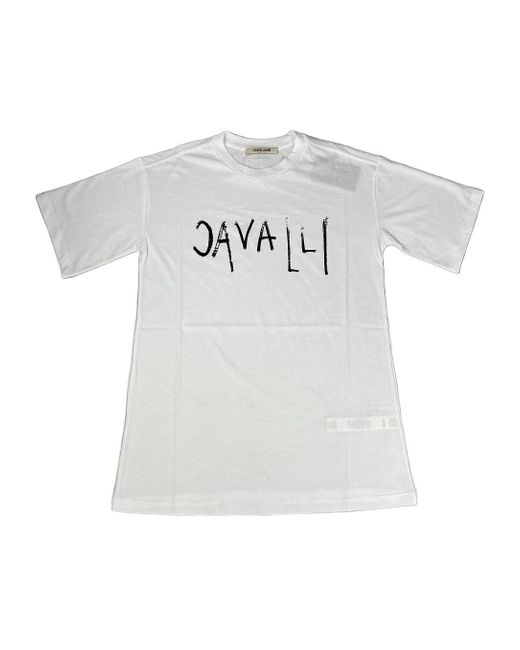 Roberto Cavalli White Round-Necked Logo T-Shirt