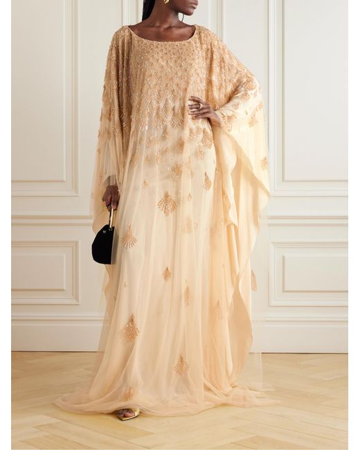 Georges Hobeika Natural Beaded Tulle Gown